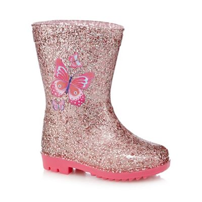 Girls' pink butterfly wellington boots
